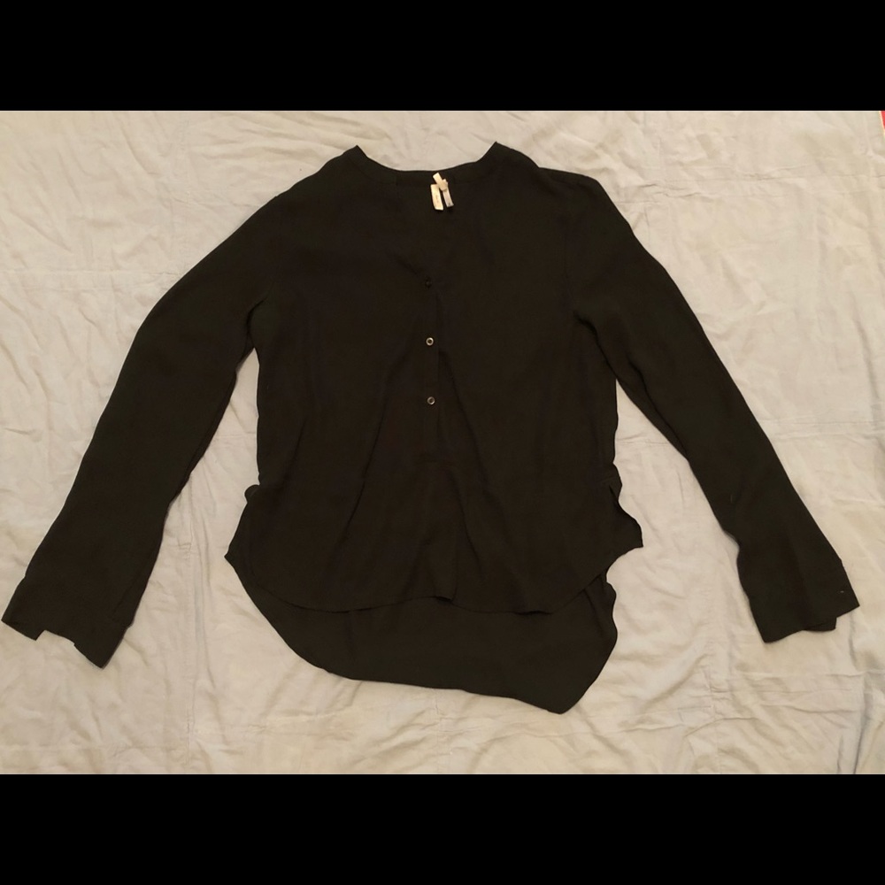 Frenchi Women's Size‎ Medium Black Long Sleeve Hi-Low Blouse Shirt